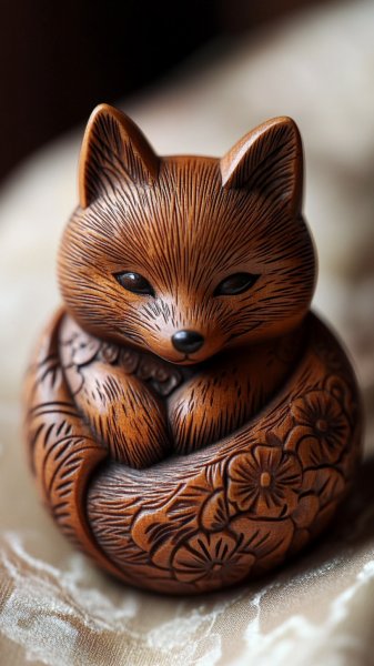 Утонченный искусство: миниатюрная фигурка netsuke в деталях макрофотографии. Картинка из нейросети Midjourney