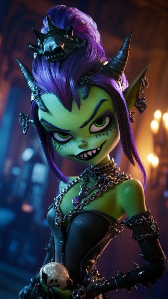 Таинственный персонаж Monster High в стиле Тим Бёртона. Картинка из нейросети Midjourney