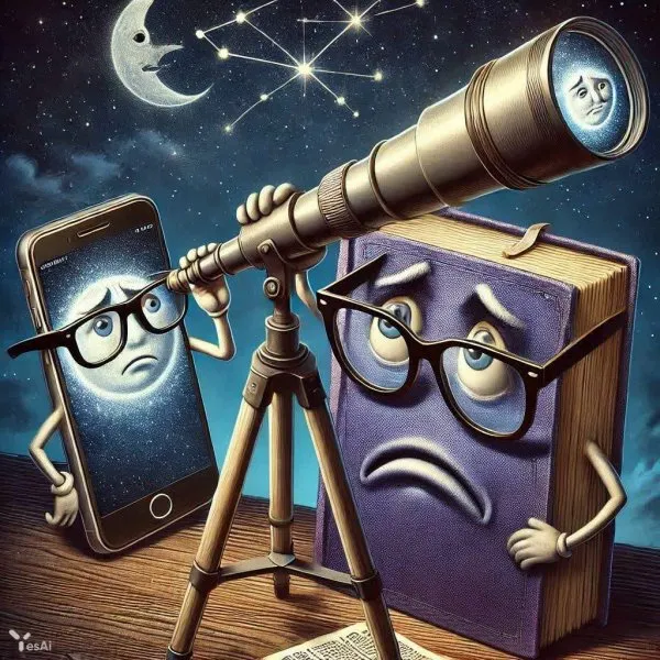 Книга и Смартфон: Небесное Разочарование. Изображение из нейронной сети Dalle