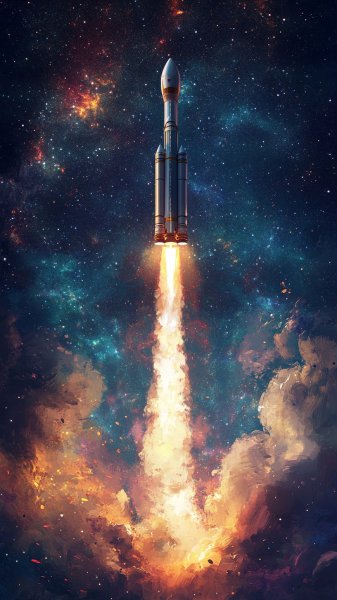 Запуск Falcon Heavy в ночное небо. Картинка из нейронной сети Midjourney