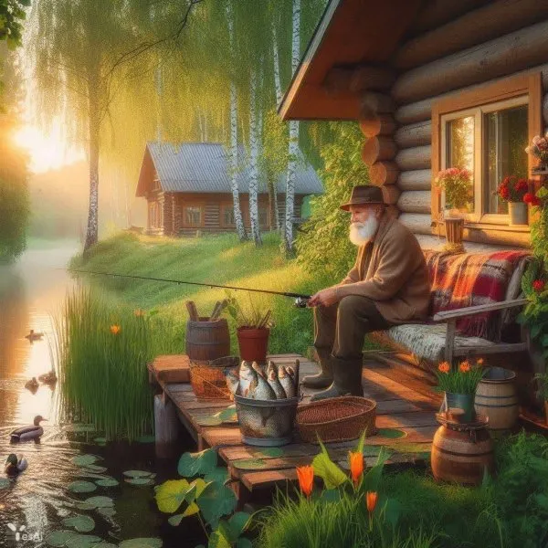 Утренняя рыбалка с дедушкой. Изображение из нейросети Dalle
