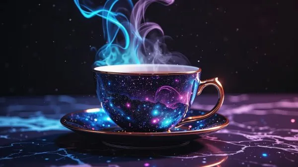 Космический Кофе в Звёздной Чашке. Изображение из нейросети Flux Ai