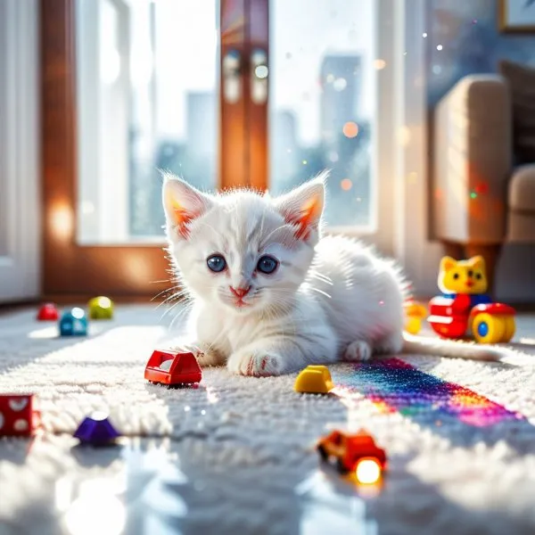 Игра света и теней: котенок в мире глейча. Изображение из нейронной сети Stable Diffusion
