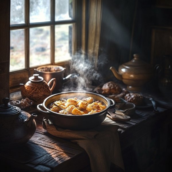 Тепло домашней выпечки: уют и вкус традиционных рецептов из русской печи. Генерация из нейросети Midjourney