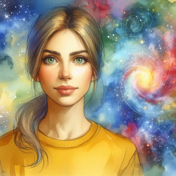 Женщина на фоне галактик: спокойствие и умиротворение в космической вселенной. Картинка из нейронной сети Dalle
