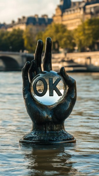 Рука статуи: океан в яблоке и волшебство Сены. Картинка из нейронной сети Midjourney