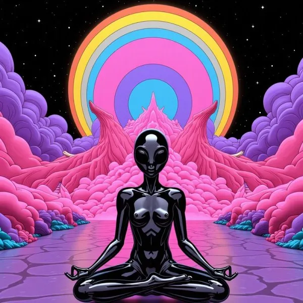 Мечтательное созерцание: внеземной дух в стиле ретро и celestialpunk. Генерация из нейросети Flux.1