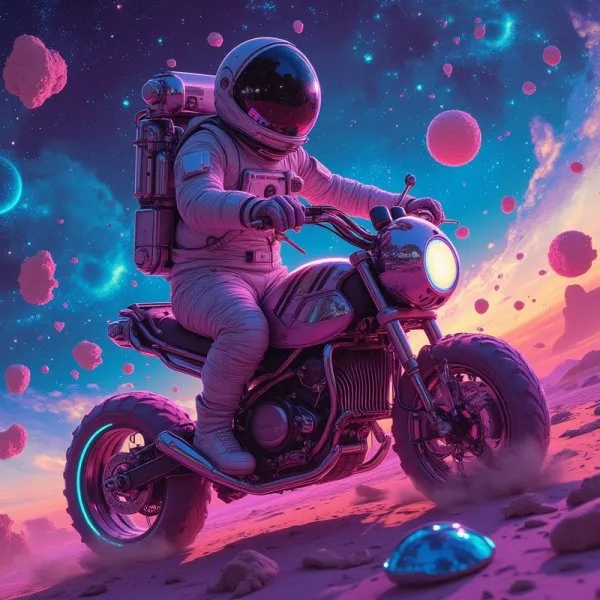 Космическая велопрогулка среди ярких звезд и планет. Нейронная сеть Flux.1