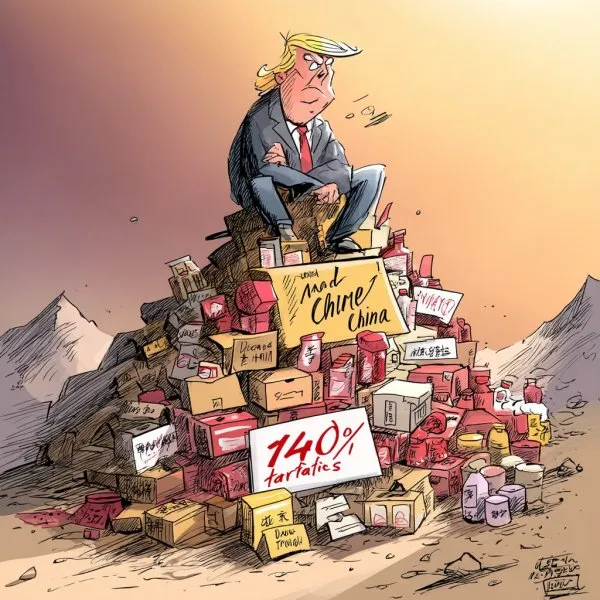 Тарифы против Китая: Трамп погребен под горой импорта и разочарованием. Картинка из нейросети Миджорни