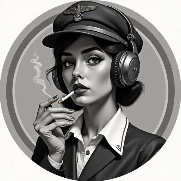 Ретро портрет: загадочная пилотесса в стиле ар-деко и нуар. Изображение из нейросети Flux.1