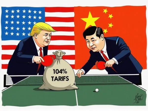 Торговая война: пинг-понг с тарифами между Трампом и Си Цзиньпином. Картинка из нейросети Flux