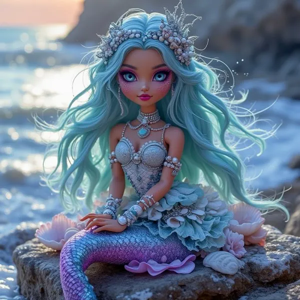 Морская нимфа из Monster High: волшебство и красота океанских глубин. Изображение из нейронной сети Flux.1