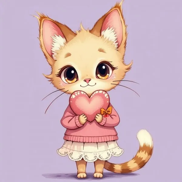Милая девочка с котиком: нежность в стиле Beatrix Potter и Cheri D. Изображение из нейросети Flux.1
