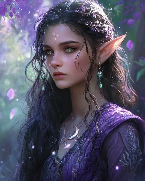 Эльфийская красавица в волшебном лесу: мечтательное сияние и древняя мудрость. Нейронная сеть Midjourney