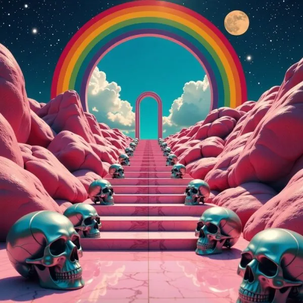 Небесная лестница: сюрреалистичный коллаж в стиле weirdcore и гиперреализма. Нейронная сеть Flux Ai