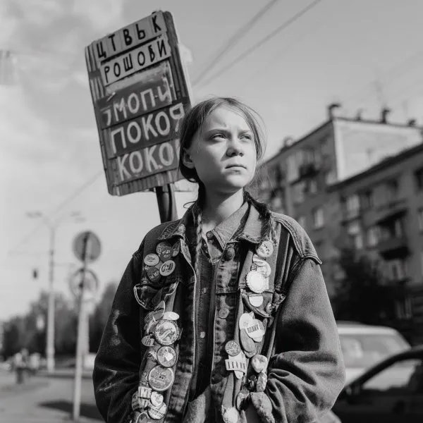 Грета Тунберг в девяностых: русский голос планеты и протест сквозь время. Картинка из нейронной сети Midjourney