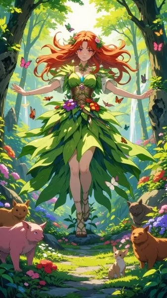 Богиня природы: ожившая красота леса и буйство жизни. Генерация из нейросети Flux 1