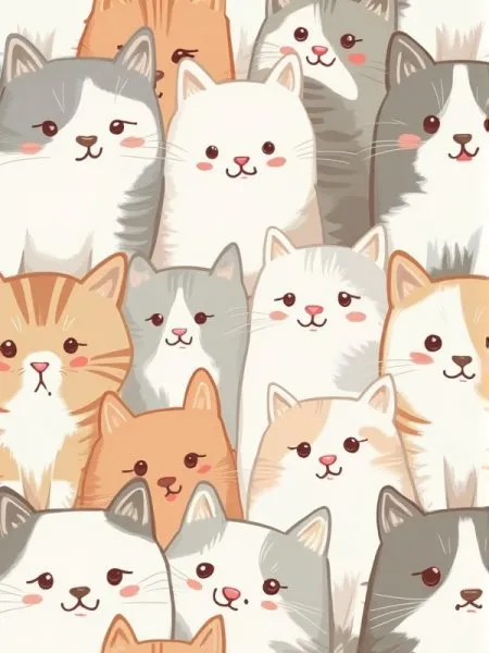 Игривый узор с котиками: яркие цвета и милый мультяшный стиль. Изображение из нейронной сети Flux Ai