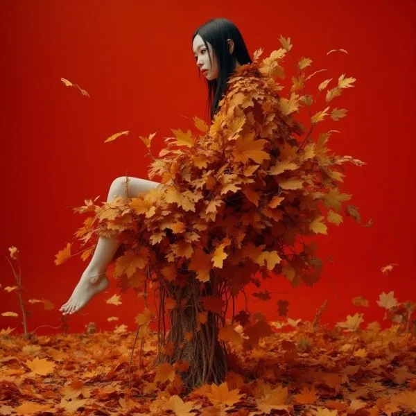 Осенняя феерия: сюрреалистичный портрет в стиле Tim Walker и Bill Carma. Генерация из нейросети Flux 1