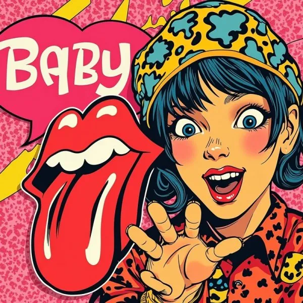 Яркий фон с надписью baby в стиле поп-арт и леопардовым принтом. Генерация из нейросети Flux.1