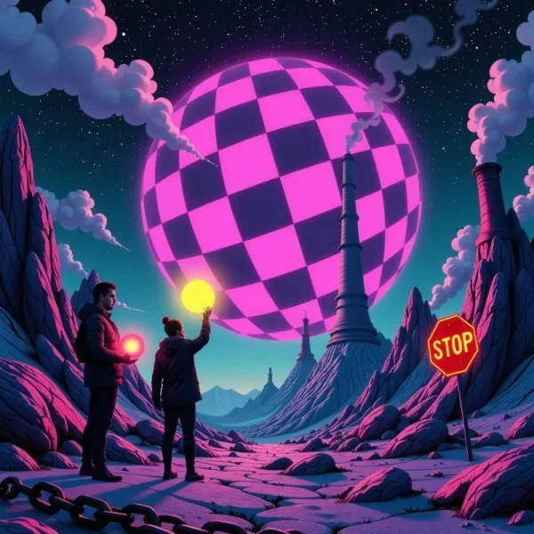 Пурпурная планета: сюрреалистичный vaporwave арт в стиле Дэвида Палумбо. Картинка из нейронной сети Flux