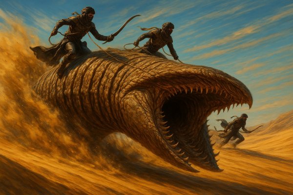 Аракис: Фрименские скачки на песчаных червях в HDR. Изображение из нейронной сети Sora images Ai
