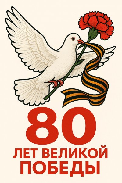 Голубь с гвоздикой: 80 лет Великой Победы – символ мира и триумфального наследия. Генерация из нейронной сети Sora Ai Images
