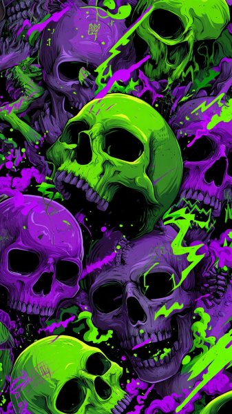 Неоновые черепа: цифровое искусство в стиле граффити и Мишель Форoлезе. Нейронная сеть Midjourney