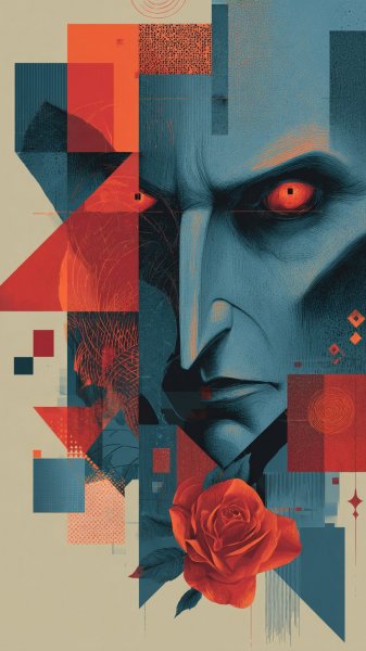 Вампирская геометрия чувств: неоновые глаза и двойственная личность. Изображение из нейронной сети Midjourney