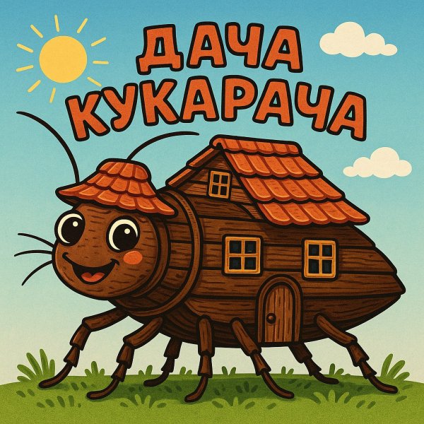 Домик-таракан: Весёлая дача на восьми ножках под солнечным небом. Нейросеть Sora Images