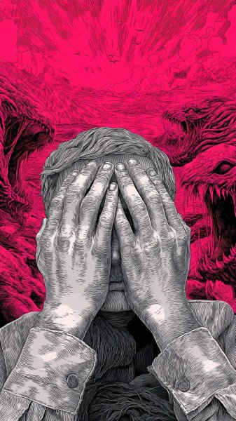 Лицо в тени: тревога, угроза и сюрреалистичный хаос красок. Генерация из нейросети Midjourney