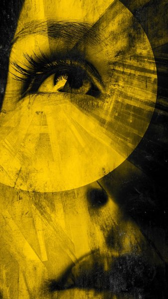 Лицо в кругах: гипнотический узор желтого и черного цветов. Изображение из нейросети Миджорни