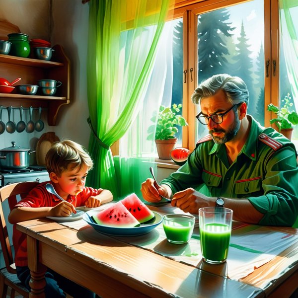 Советский вечер: кастрюля с молочной похлёбкой и недовольство отца. Нейронная сеть Стейбл Дифьюжн