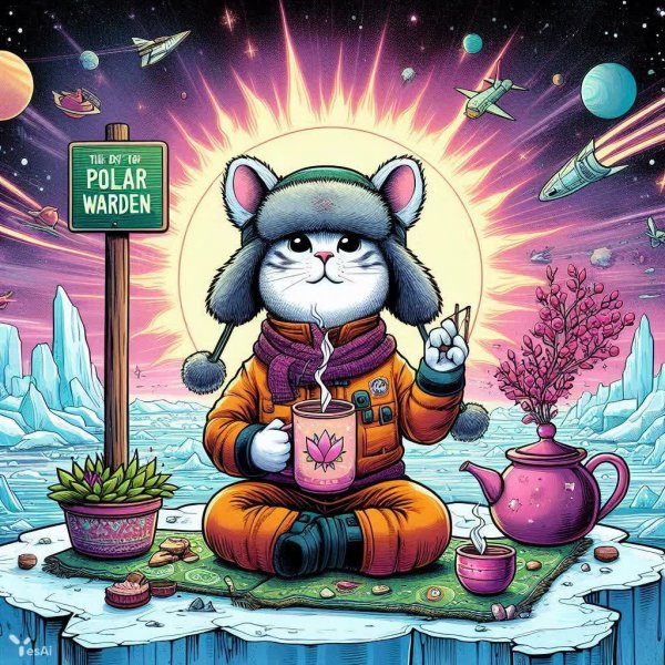 Котик, космос и чай: медитативное приключение на полюсе. Изображение из нейросети Dalle 3