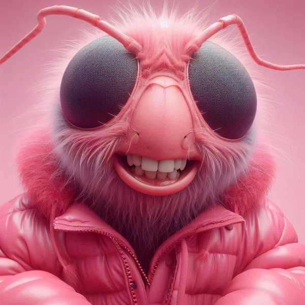 Милый розовый зверек в зимней куртке: детализированный CGI-портрет. Картинка из нейронной сети Dalle