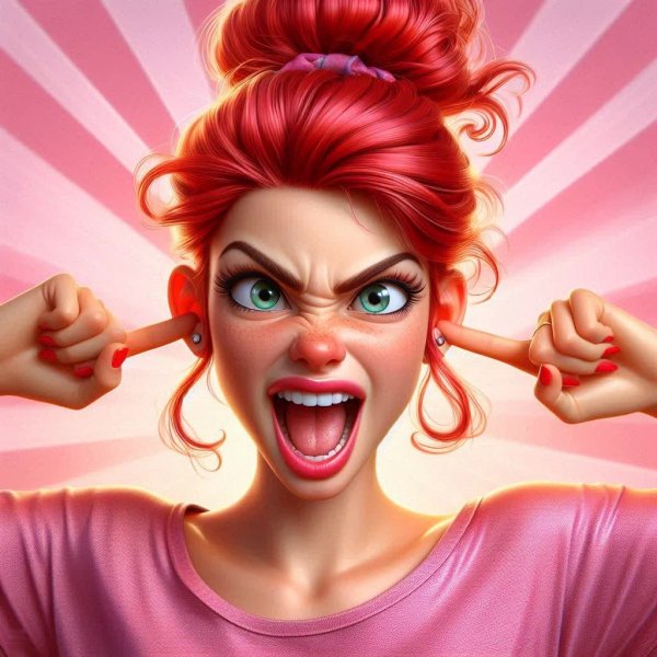 Яркая героиня мультфильма: защита от шума и яркие эмоции в розовом мире. Изображение из нейросети Dalle 3