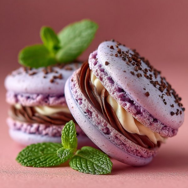 Нежное сочетание мятных листьев и фиолетовых макарон: искусство вкуса и цвета. Нейронная сеть Миджорни