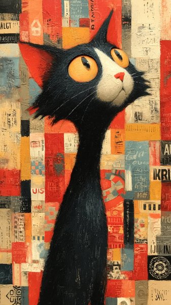Игривый зверь в стиле наивного искусства: коллаж истории и ярких красок. Картинка из нейросети Midjourney
