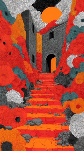 Цветок-лестница: путешествие в мир фрагментов и сознания. Картинка из нейросети Midjourney