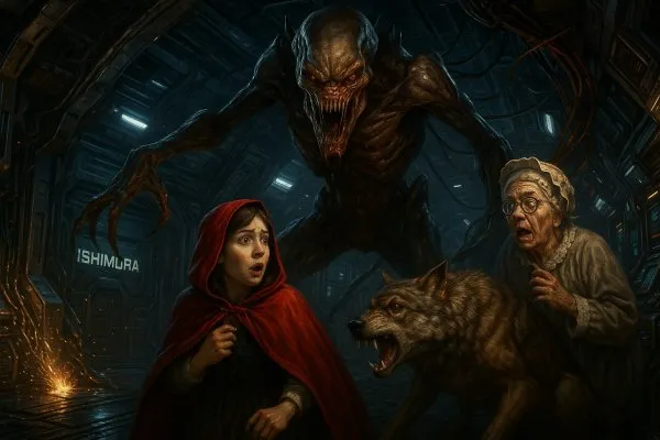 Неожиданное вторжение монстра: Dead Space захватил сказку о Красной Шапочке. Нейронная сеть Sora Images