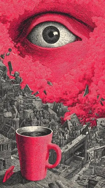 Вампир в неоновых красках: эмоции и геометрия на монохромном фоне. Генерация из нейронной сети Midjourney