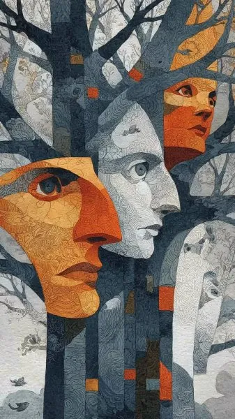 Древо лиц: сюрреалистичная акварель в туманной дымке. Генерация из нейронной сети Миджорни