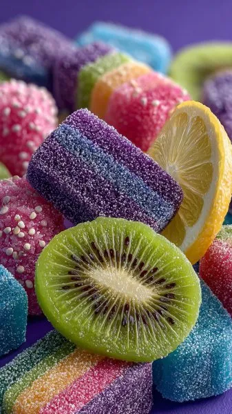 Радужный калейдоскоп вкусов: желейные конфеты в макросъемке. Нейронная сеть Midjourney