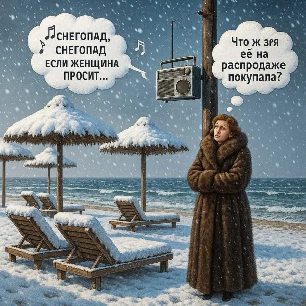 Неожиданный пляжный снегопад и размышления о дорогой покупке. Нейронная сеть Sora