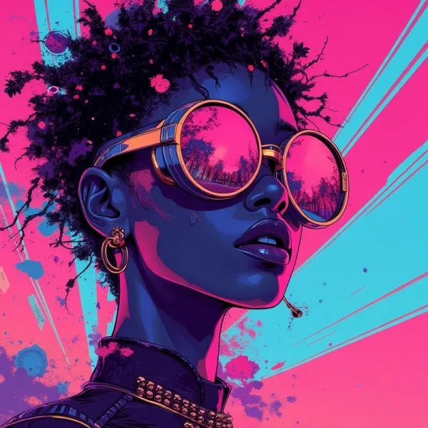 Неоновая мода будущего: яркая иллюстрация в стиле ретро. Нейросеть Flux 1