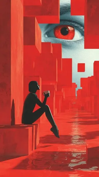 Геометрия чувств: неоновые глаза и контрасты души. Генерация из нейронной сети Midjourney