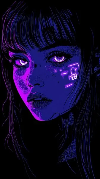 Неоновый портрет девушки: взгляд в будущее цифрового искусства. Изображение из нейросети Midjourney