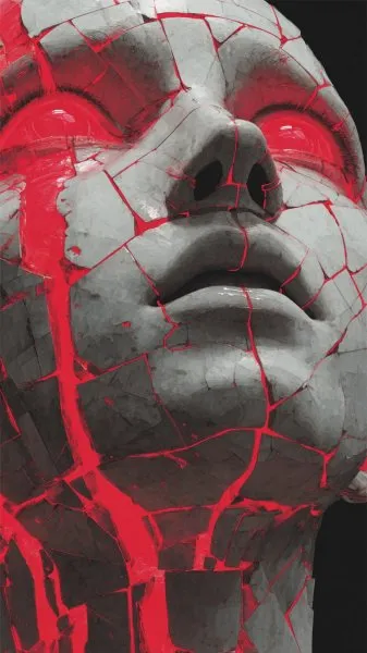 Разбитые отражения: геометрия чувств и неоновые глаза в стиле Greg Hildebrandt. Изображение из нейросети Миджорни