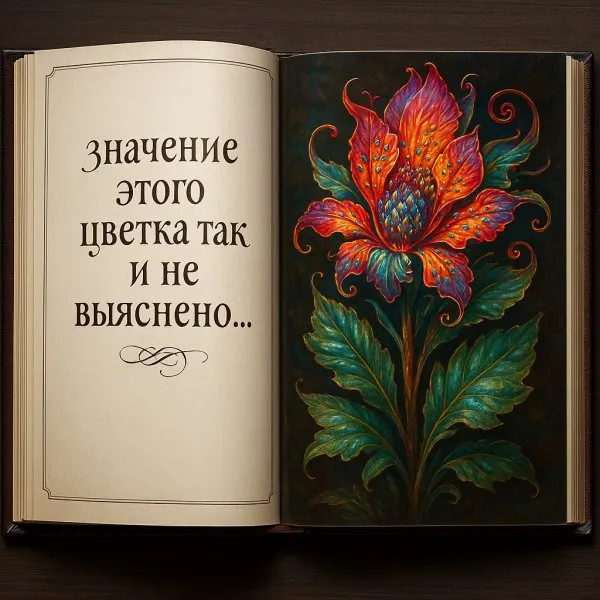Таинственный цветок в подарочном издании книги с глянцевыми страницами. Нейросеть Sora