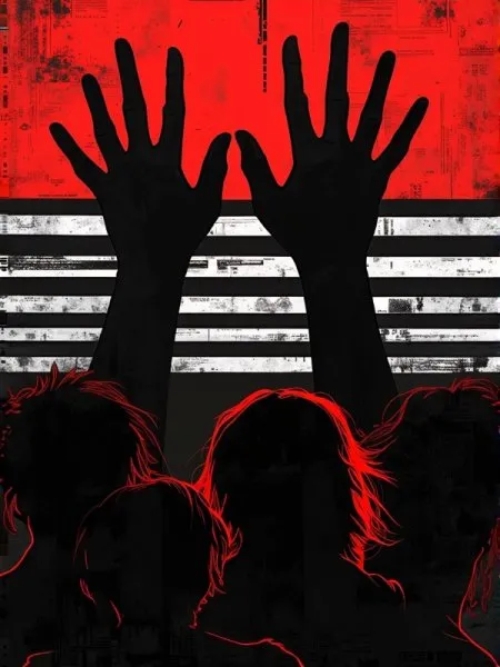 Руки в полосках: тревога, напряжение и визуальный эффект глубины. Изображение из нейросети Flux 1